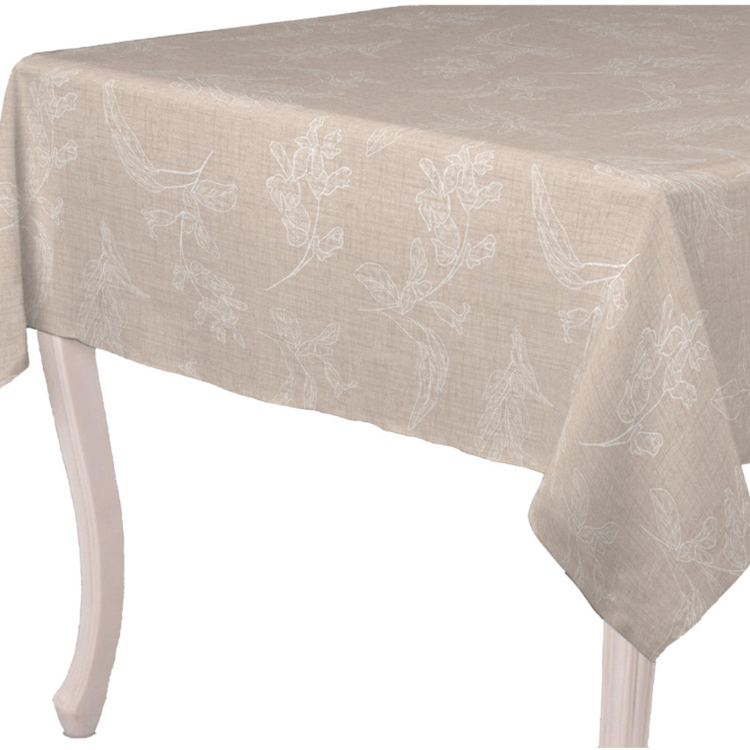 Mesina Beige - Voksdug i hørlook med hvide stregblade