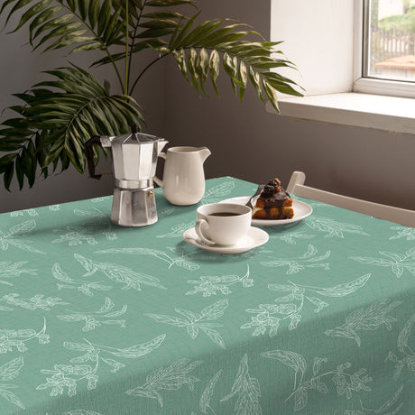 Miljøbillede med Mesina Green - Voksdug i hørlook med stregblade