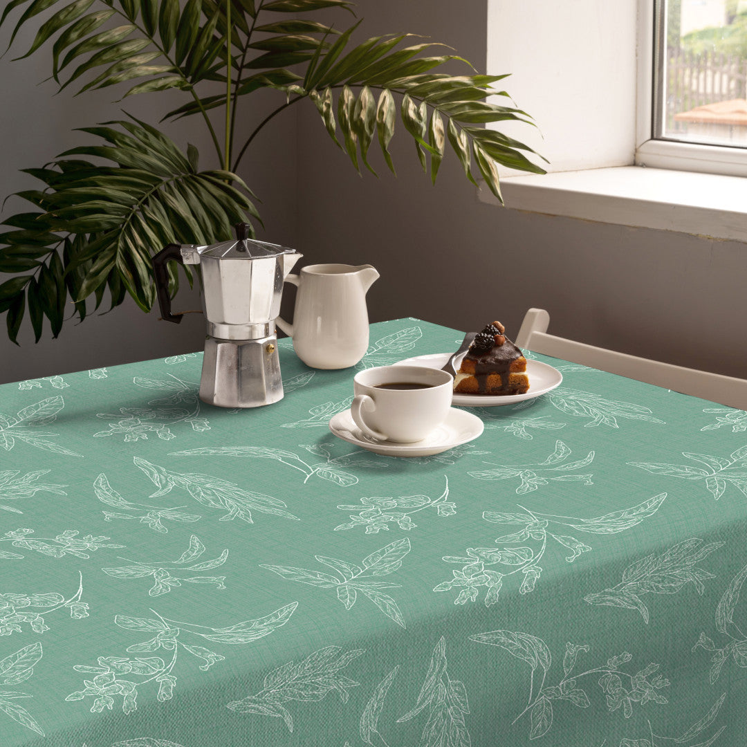 Miljøbillede med Mesina Green - Voksdug i hørlook med stregblade