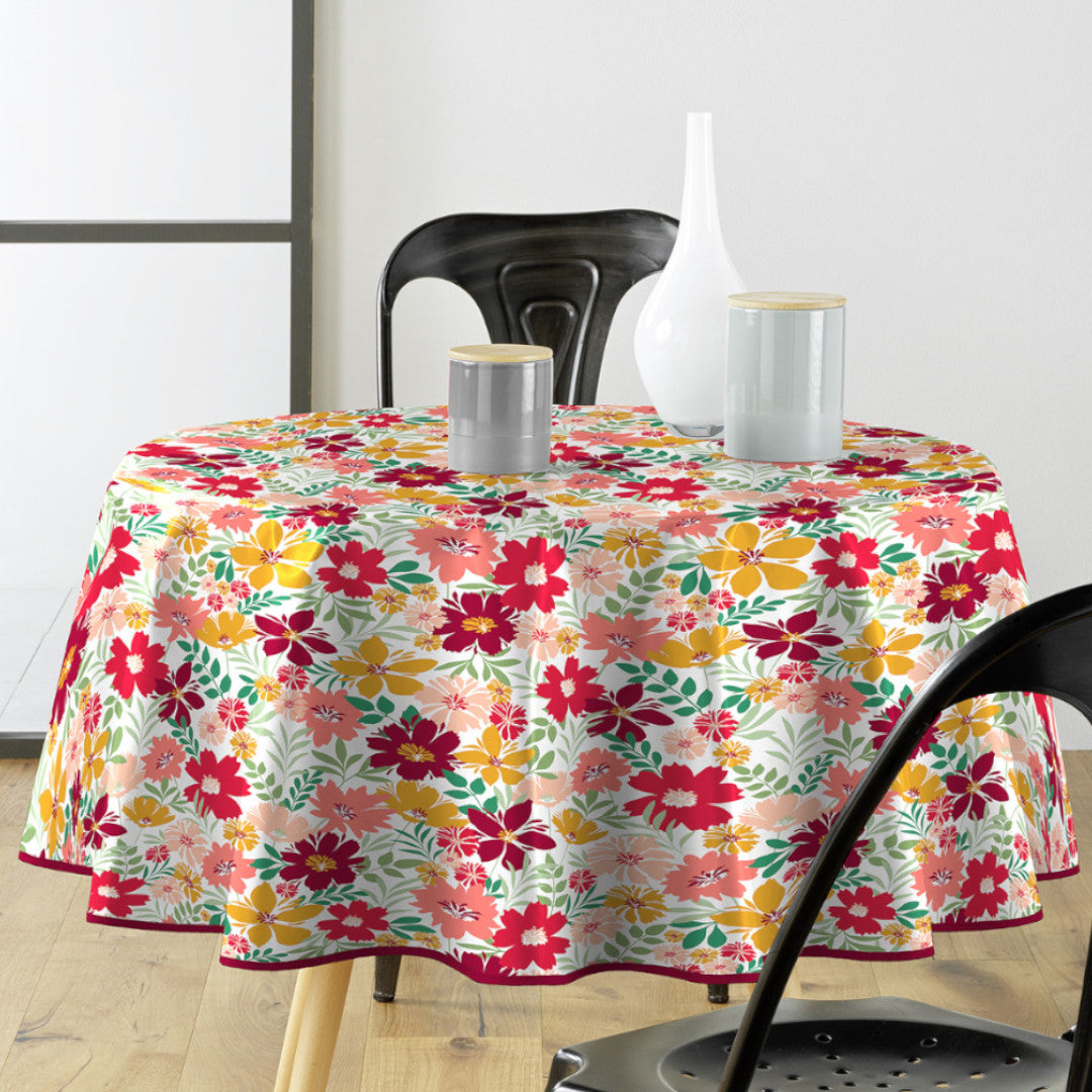 Milly - Rund voksdug med blomster i friske farver, Ø 155 cm