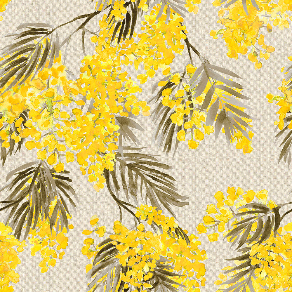 Mimosa - Akryldug med flotte storblomstrende gule akacieblomster