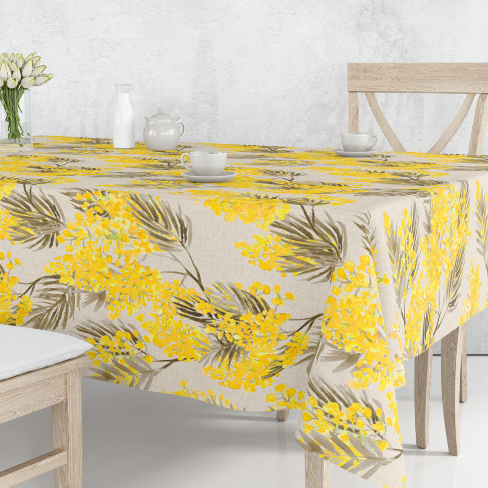 Mimosa - Akryldug med flotte storblomstrende gule akacieblomster