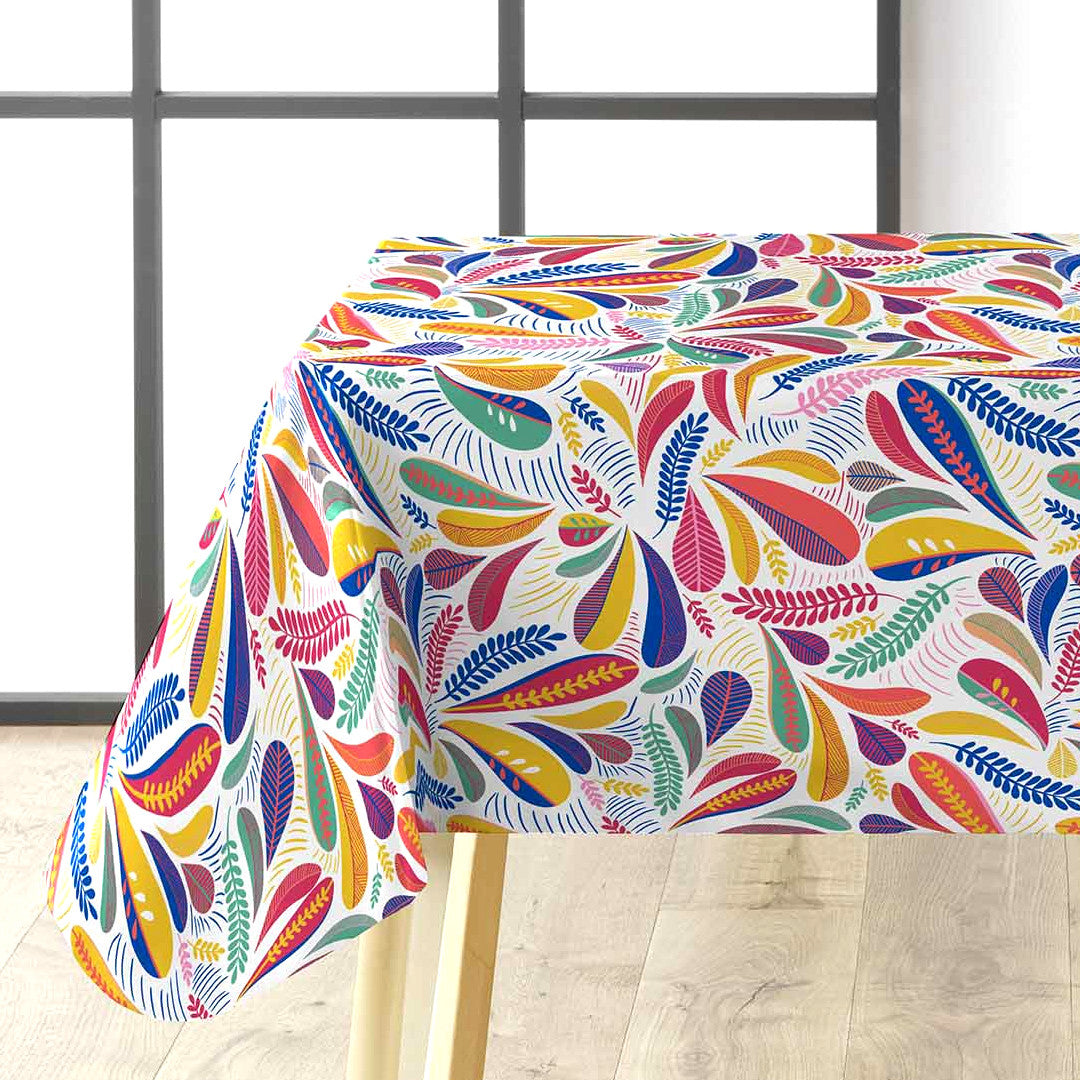 Minima Multico - Voksdug med farverigt retroblad-mønster, hjørne