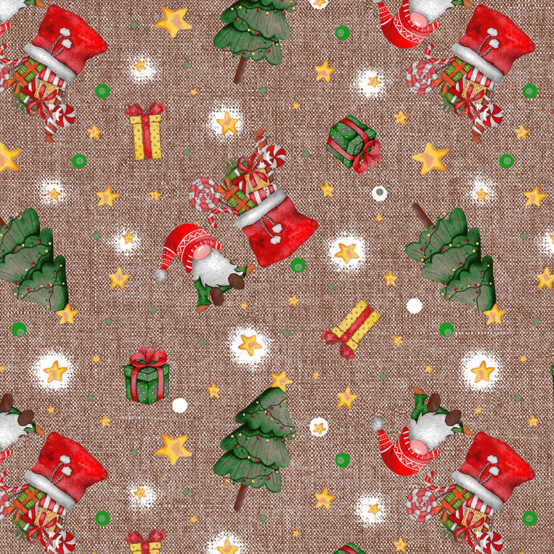 Mønsterbillede af Regalos - Juleakryldug med gaver, nisser og juletræer