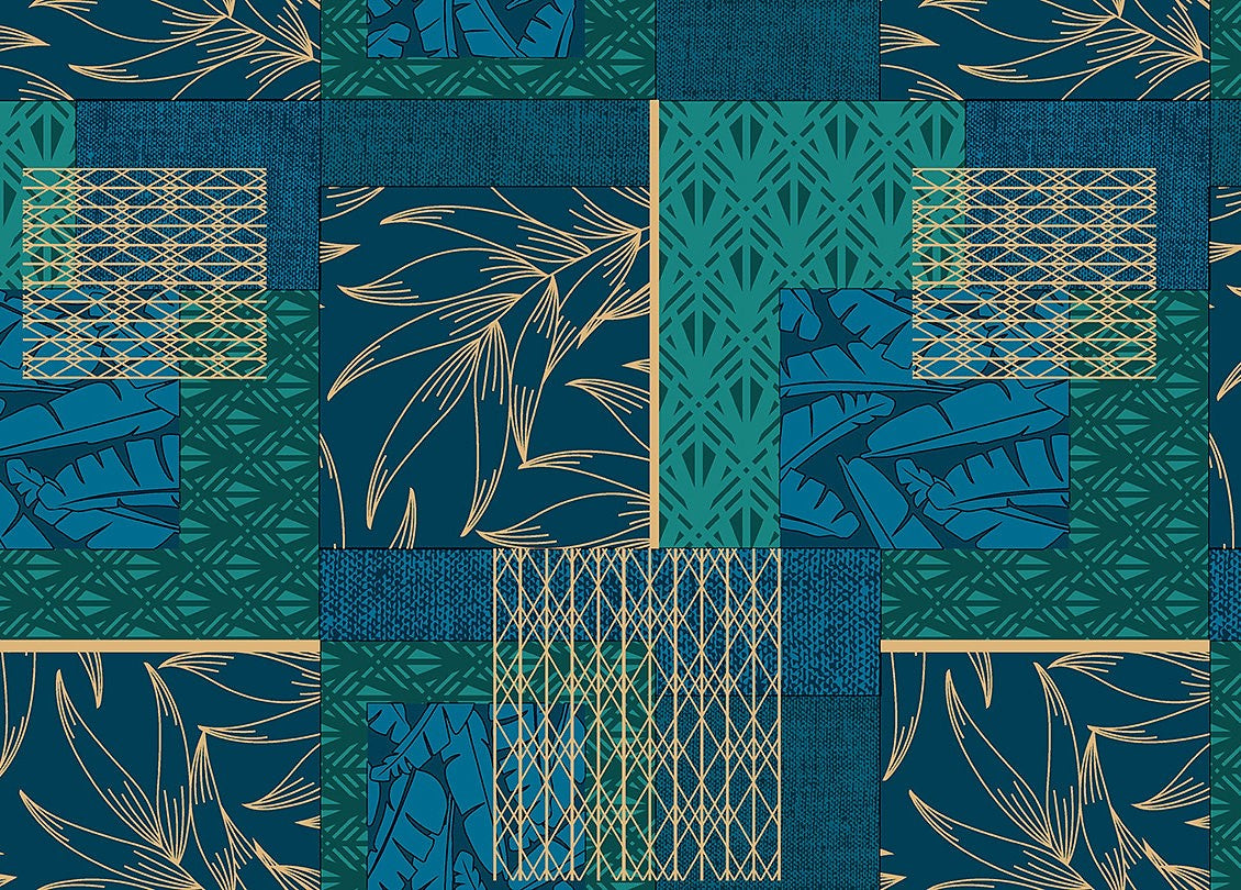 Mønstermix - Voksdug i blålige og grønlige farver og guld