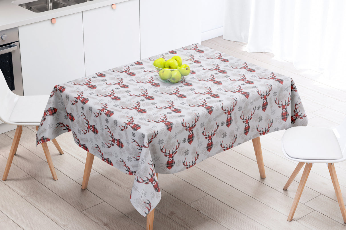 Morzine Rød - Akryldug med søde rensdyr - 150 cm bred