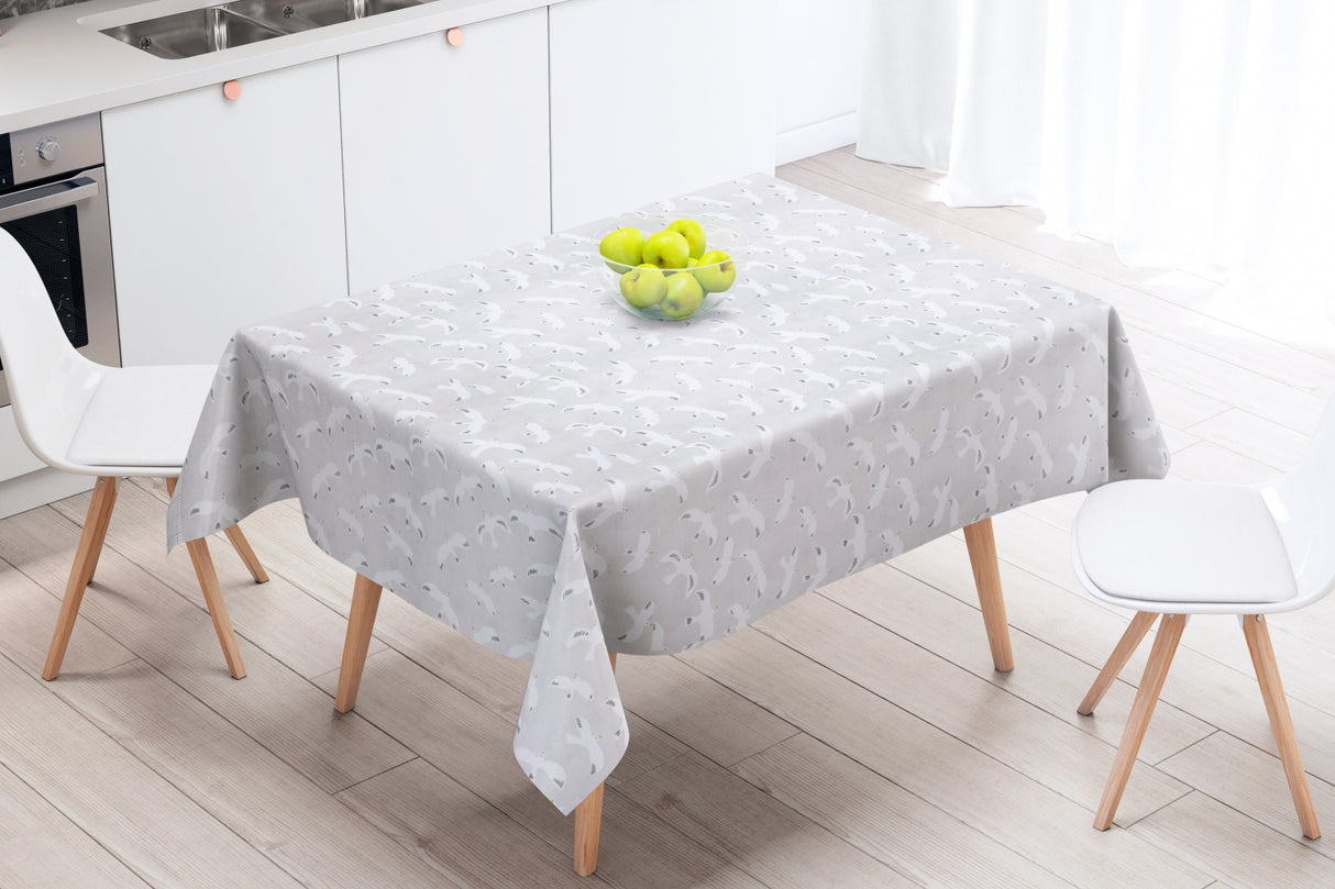 Mouette Natur - Akryldug med måger på flot naturfarver baggrund - 155 cm bred