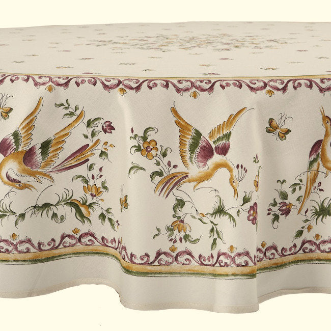Moustiers Rose - Rund provencedug med fugle 100% bomuld, Ø 180 cm