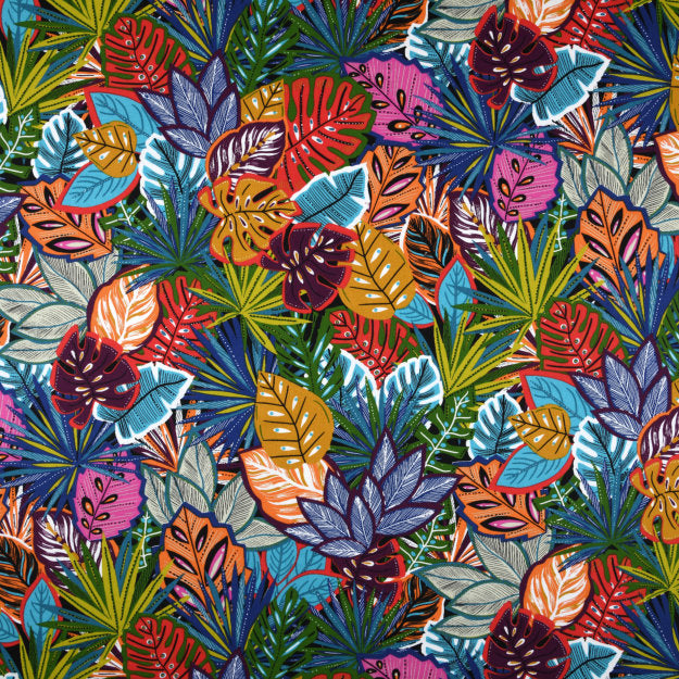 Lokoli Multicolor - Akryldug med smukke flerfarvede blade 155 cm bred