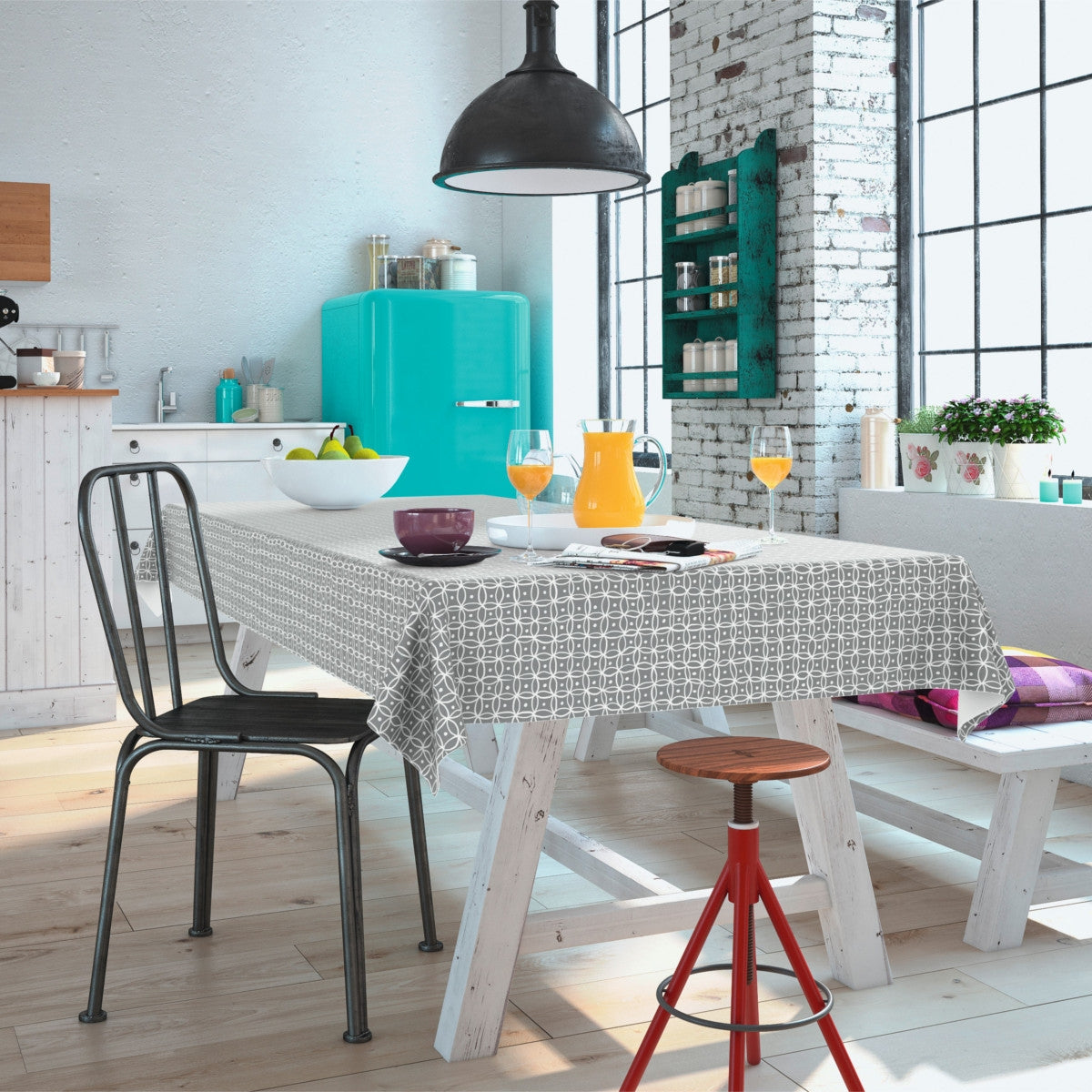 Namika Grå, voksdug med smukt enkelt grafisk mønster