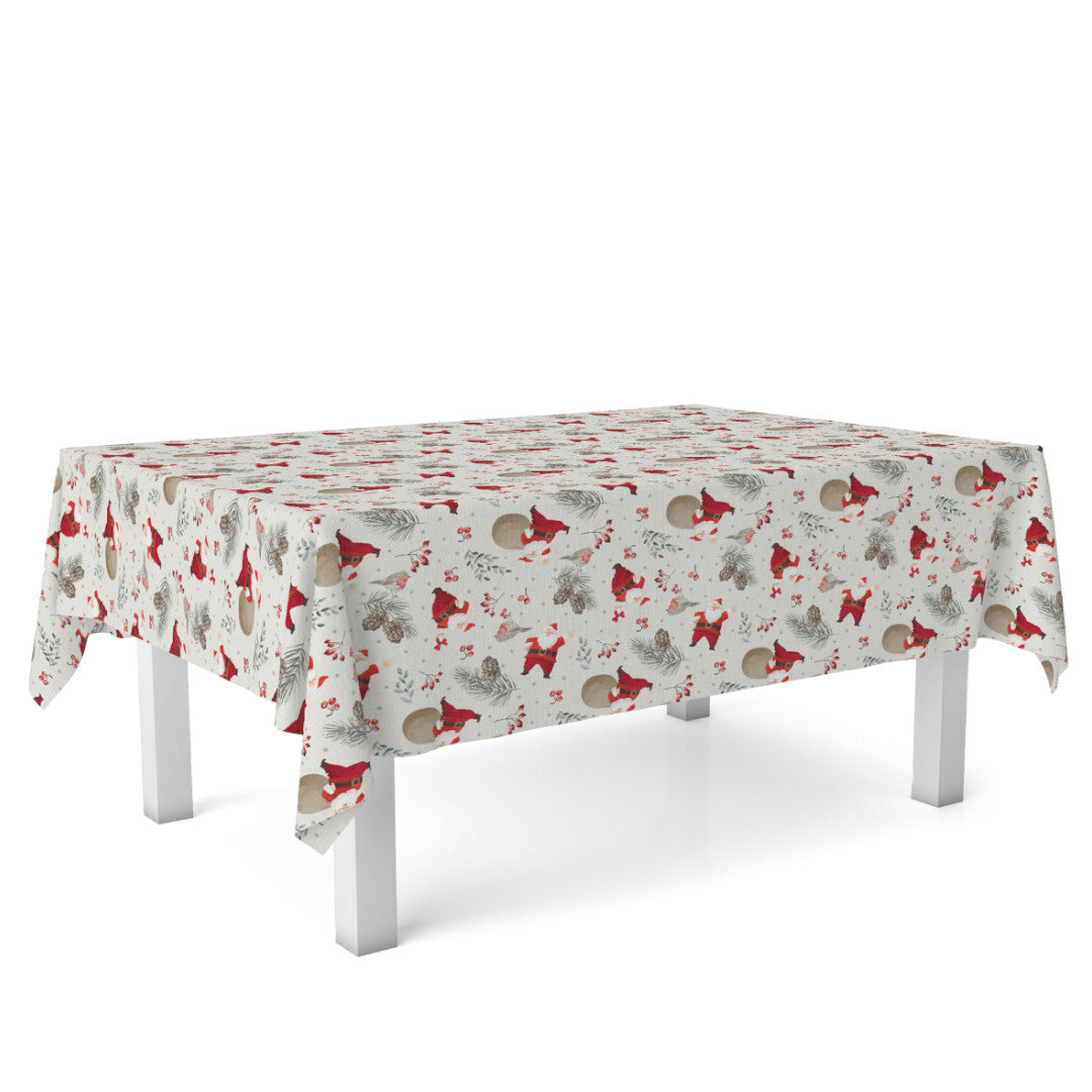 Navida Juledug - Akryldug med julemanden med sin fyldte julesæk på bord