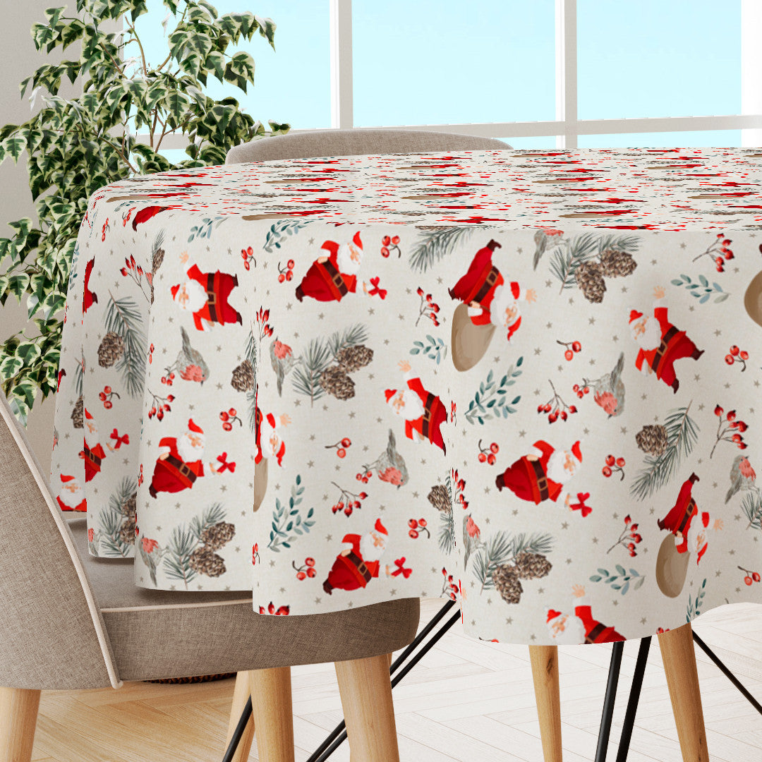 Navida Juledug - Rund akryldug med julemanden med sin fyldte julesæk