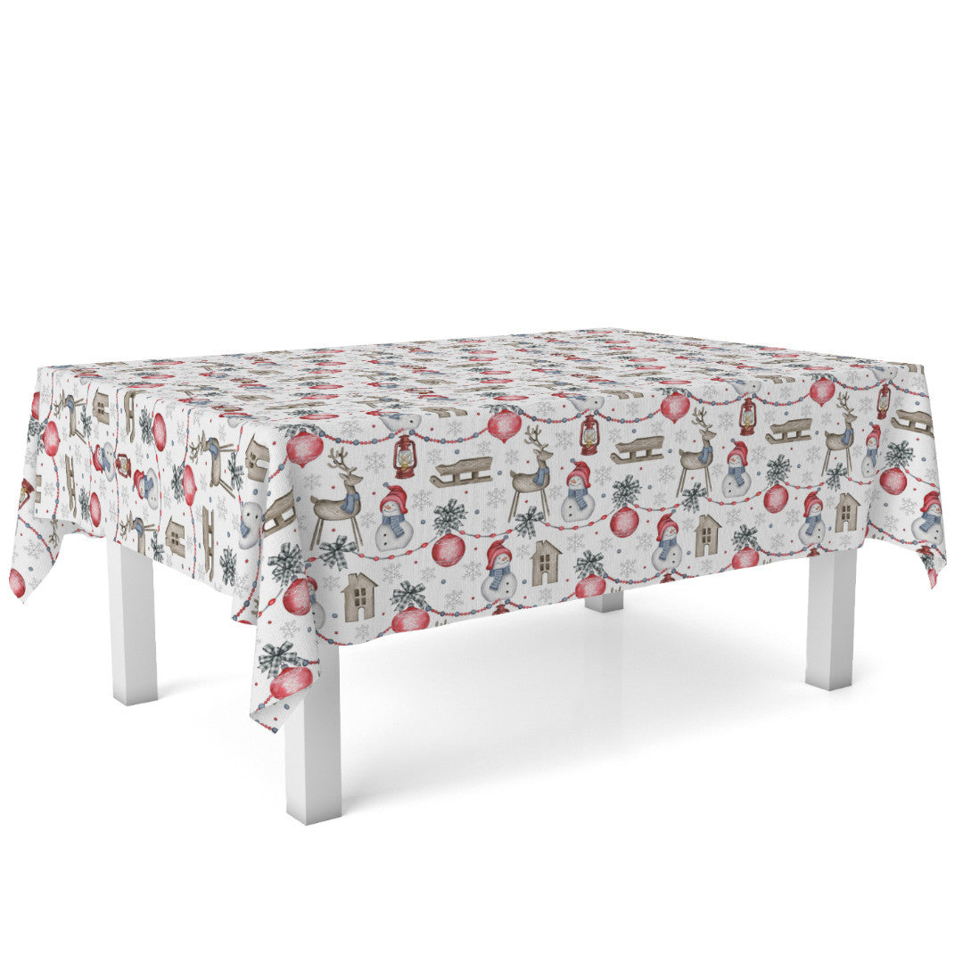 Nieve Juledug med glade snemænd og julemotiver på bord