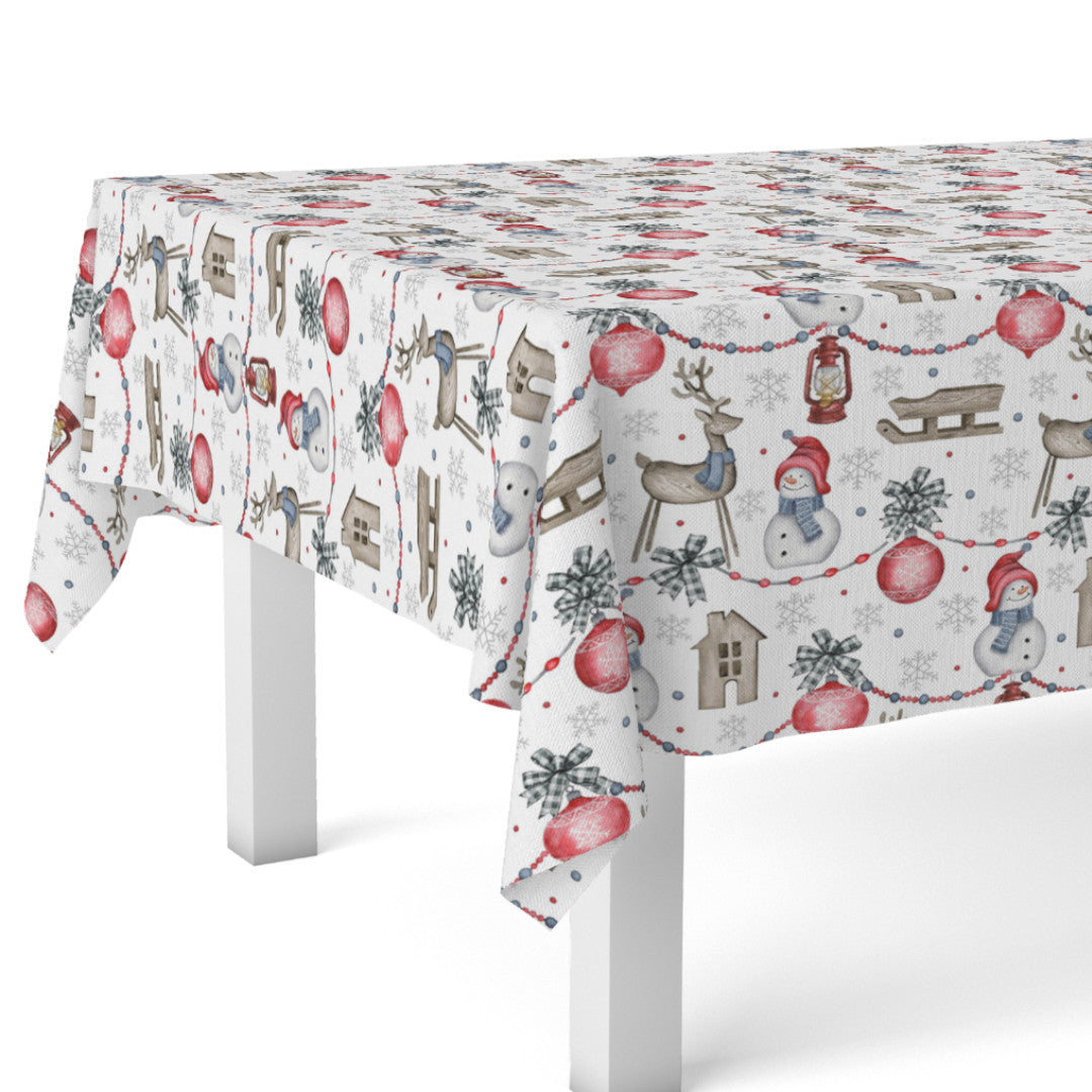 Hjørnebillede med Nieve Juledug med glade snemænd