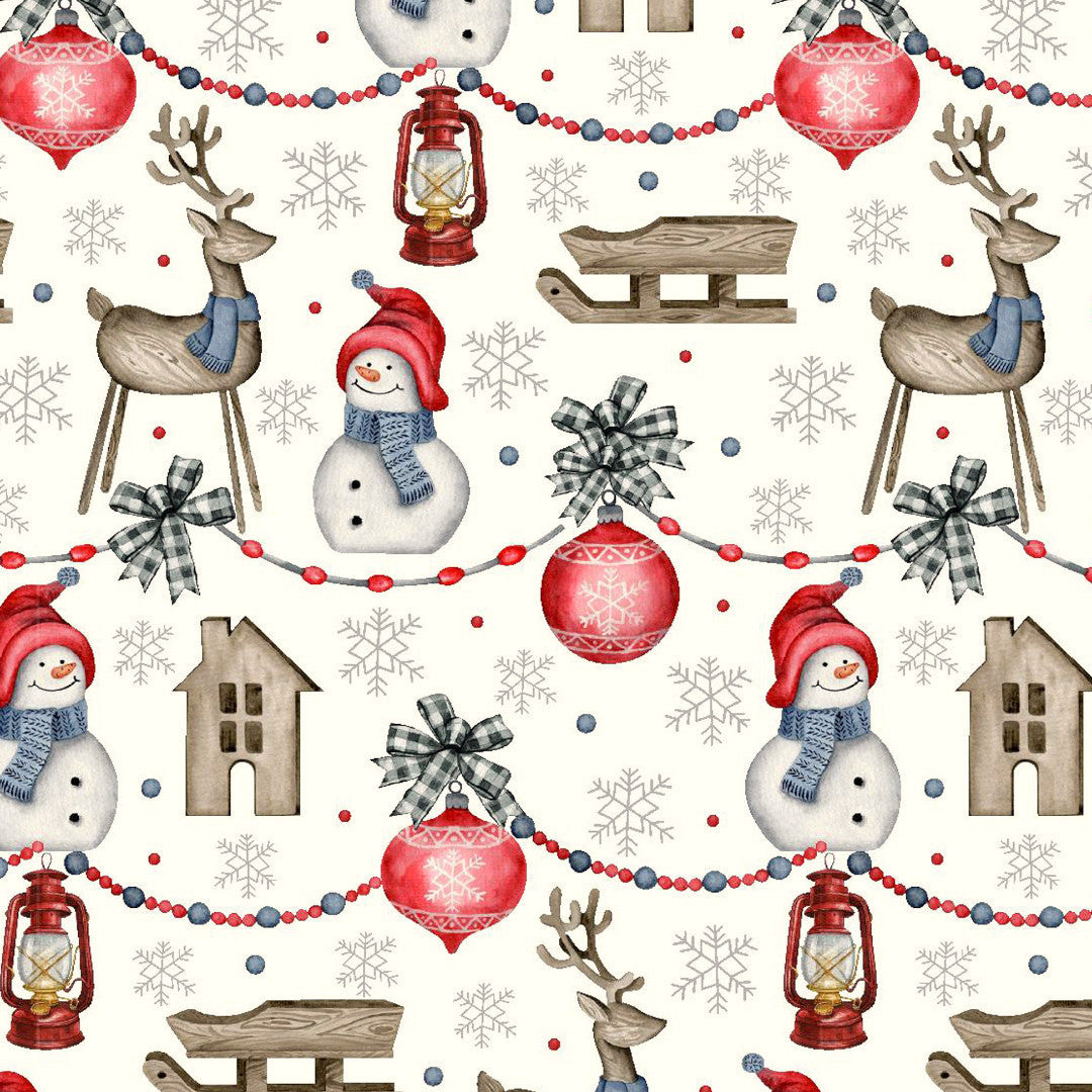 Mønster med Nieve Juledug med glade snemænd julemotiver
