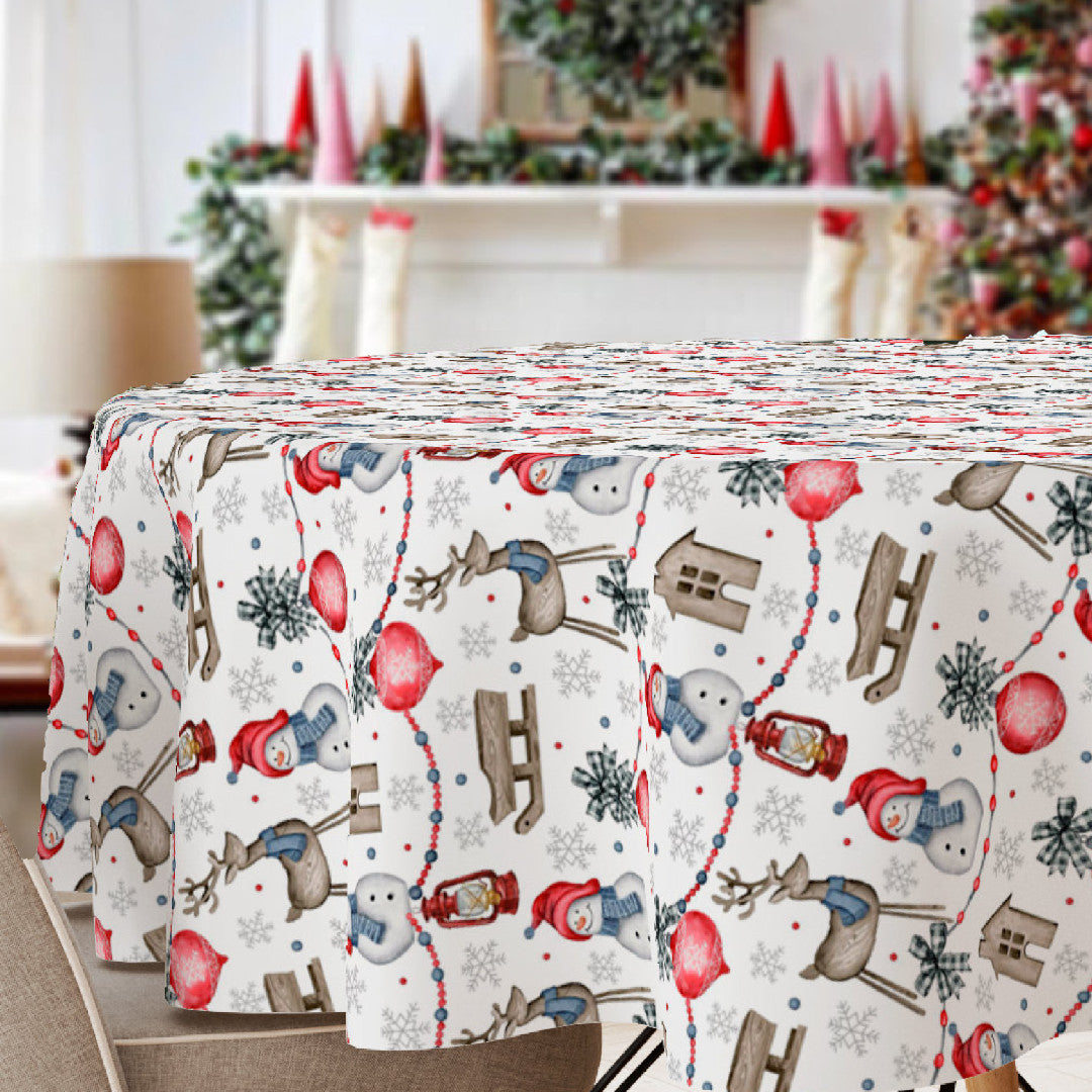 Nieve, rund juledug med glade snemænd og julemotiver