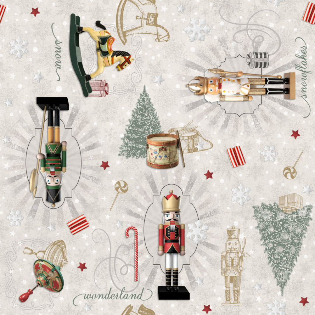 Nøddeknækkeren - Julevoksdug, juletrae, tromme, gyngehest