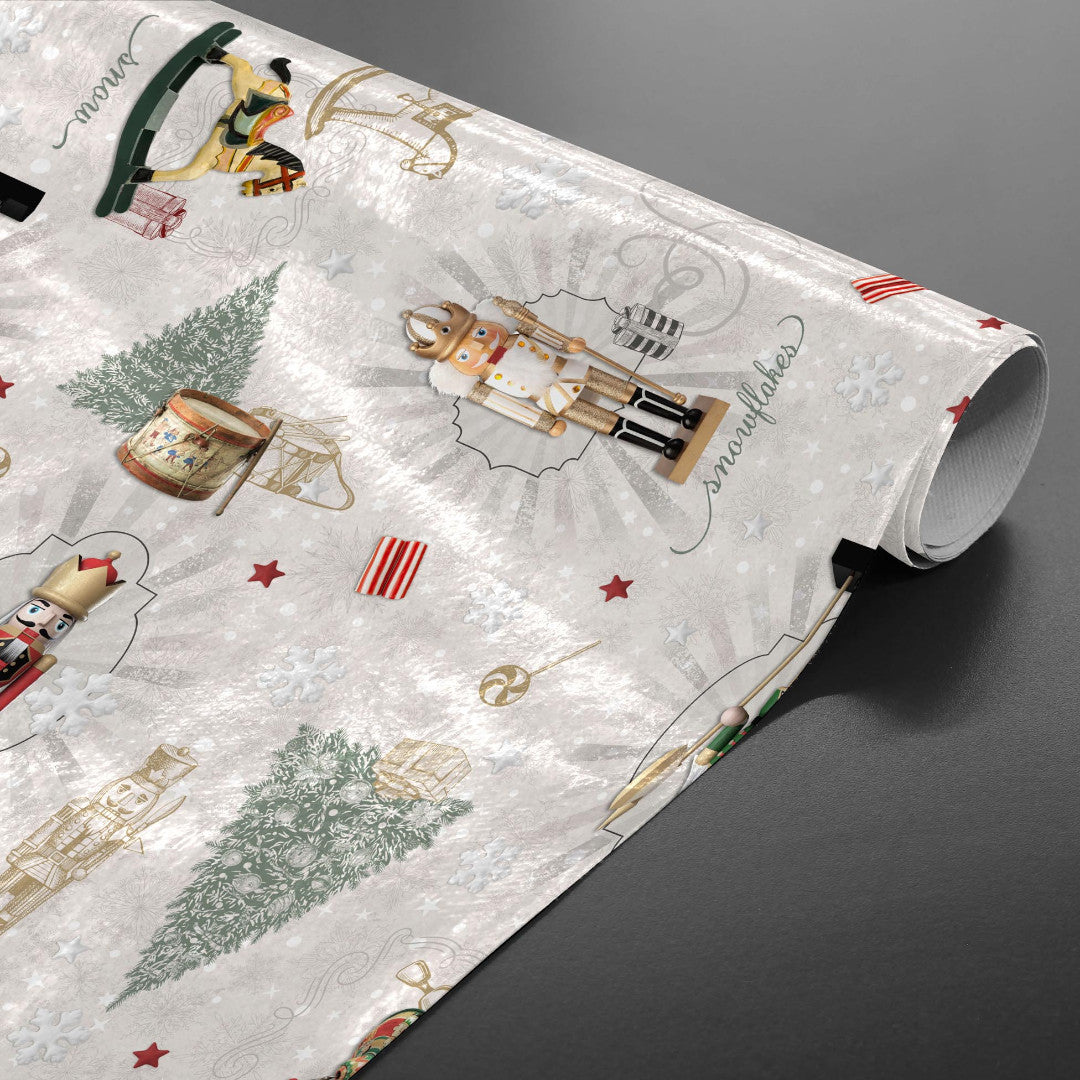 Nøddeknækkeren - Julevoksdug rullet, juletrae, tromme, gyngehest