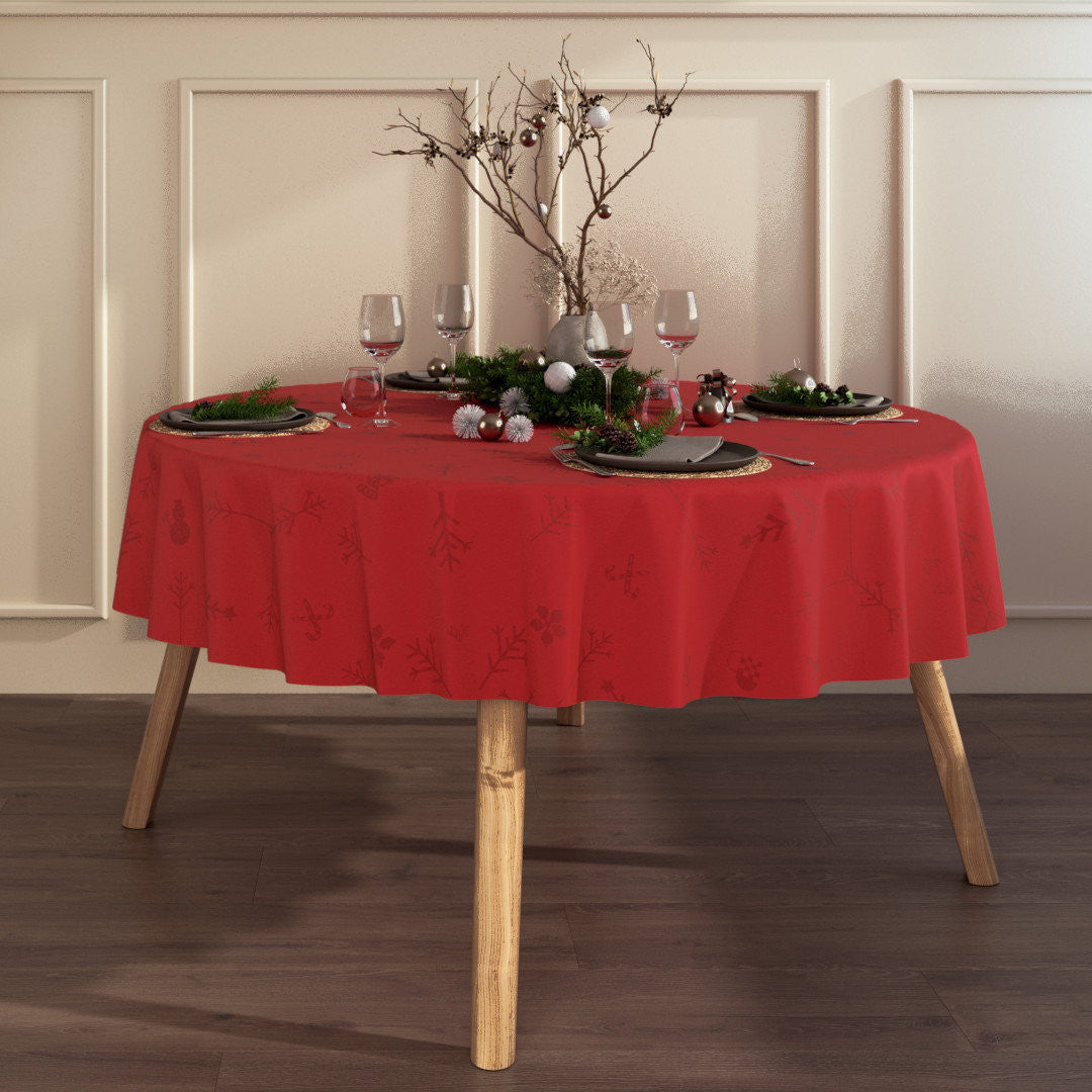 Noel Engholm rund juledug - Jacquardvævet akryldug i rød med antiskrid