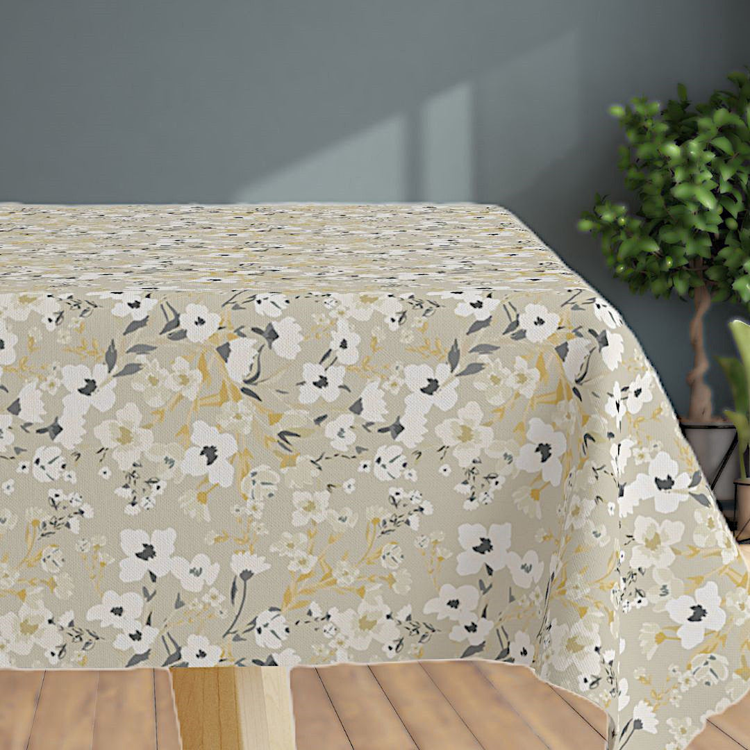 Nordic Flowers - Akryldug i hørlook med blomster, 160 cm