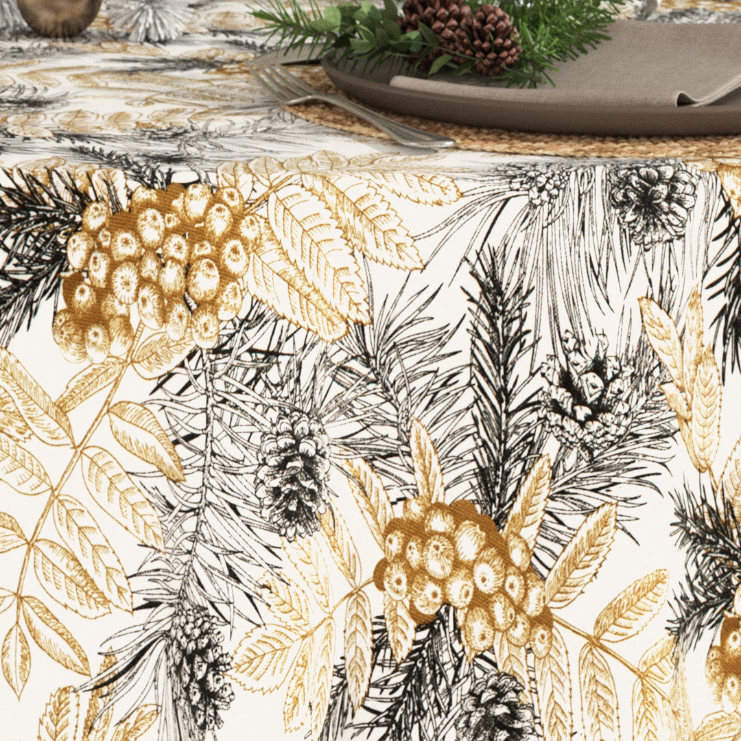 Nordisk Jul - Guld og Gran - rund-akryldug med gran og gyldne detaljer