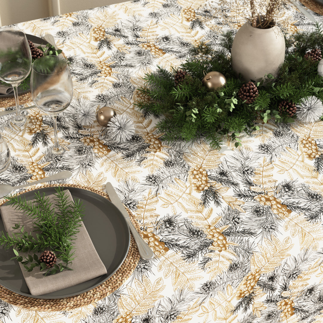Nordisk Jul - Guld og Gran - Akryldug med gran og gyldne detaljer, opdækning