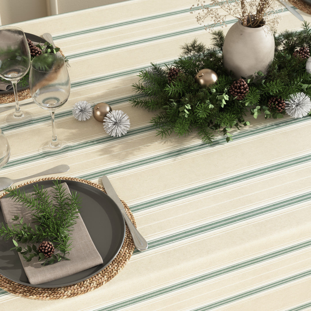 Nordisk Julestribe Grøn - Juledug i hørlook med opdækning