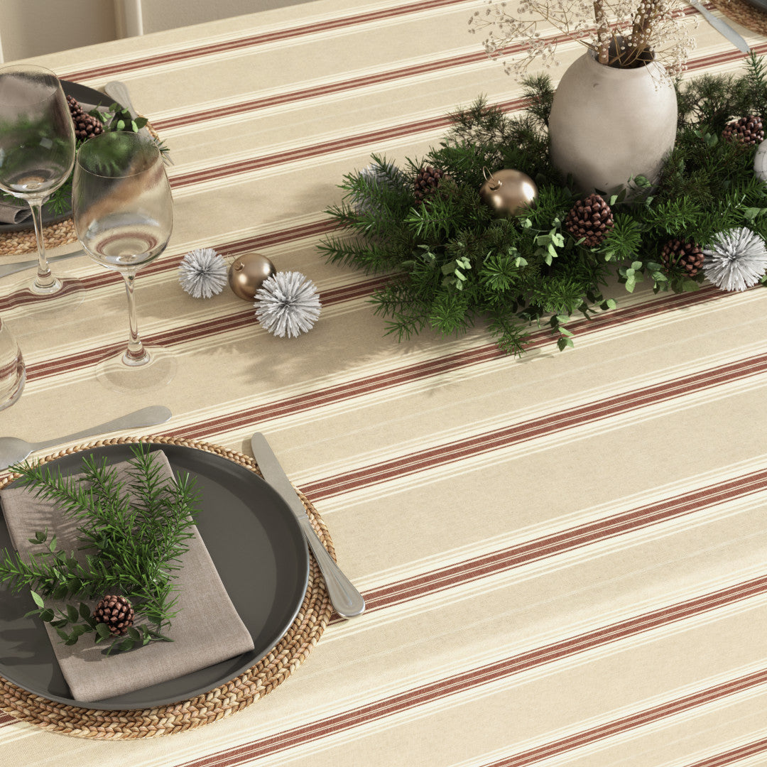 Nordisk Julestribe Rød - Juledug i hørlook med opdækning