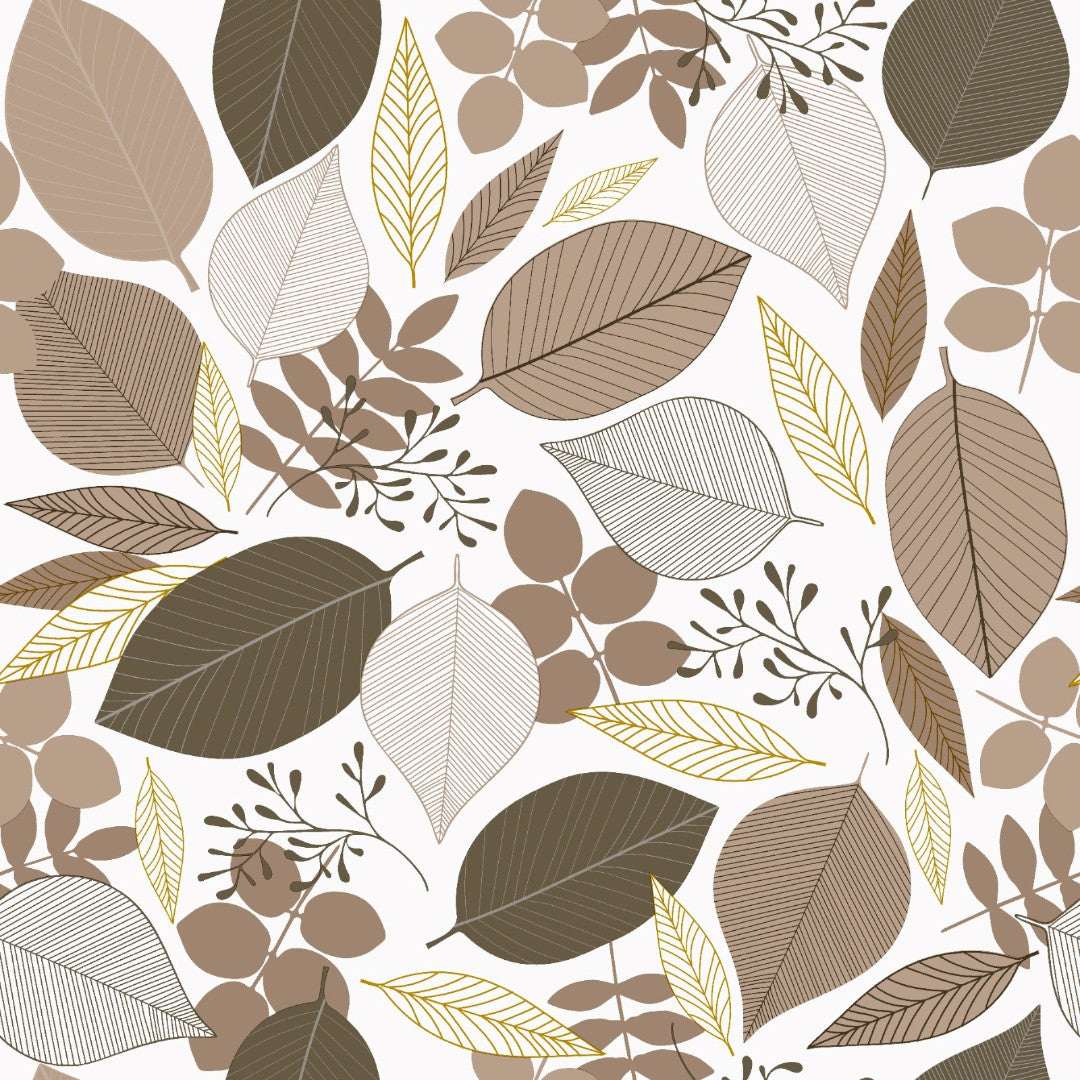 Nordisk Skov - Voksdug med bladmotiv i beige og gyldne nuancer