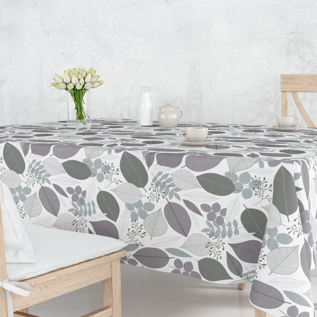 Nordisk Skov - Voksdug med bladmotiv i grå nuancer, miljø