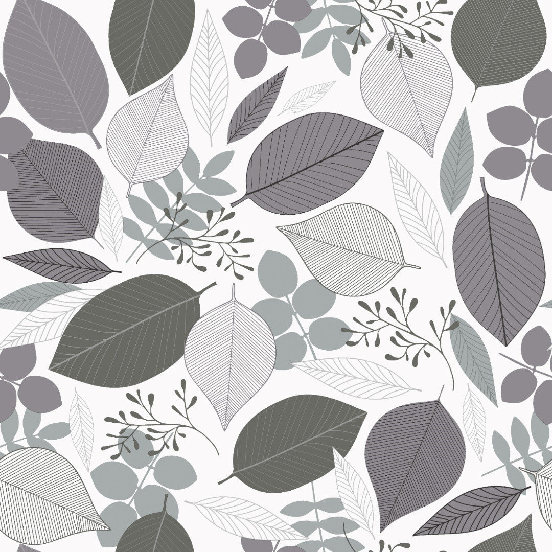 Nordisk Skov - Voksdug med bladmotiv i grå nuancer