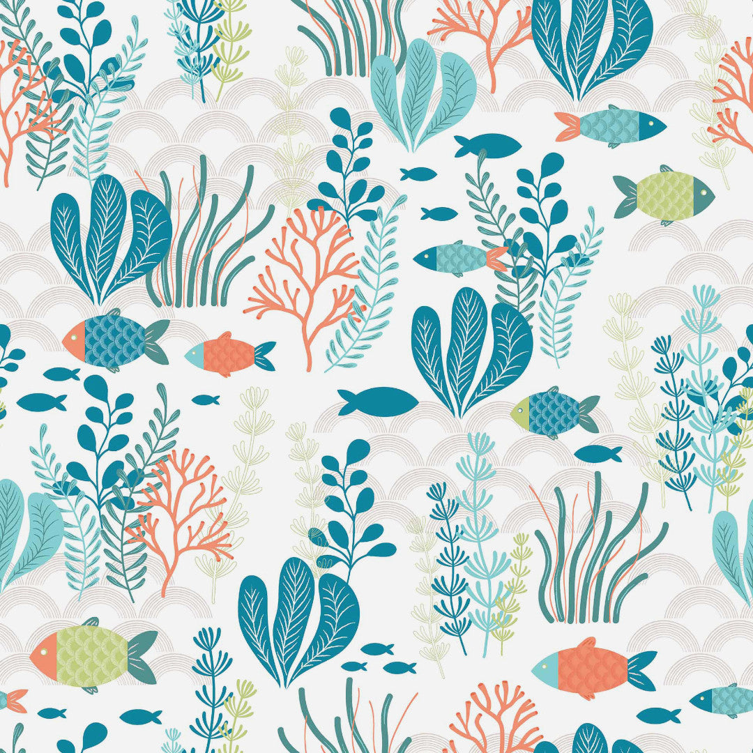 Oceania White - Voksdug med fisk og havplanter