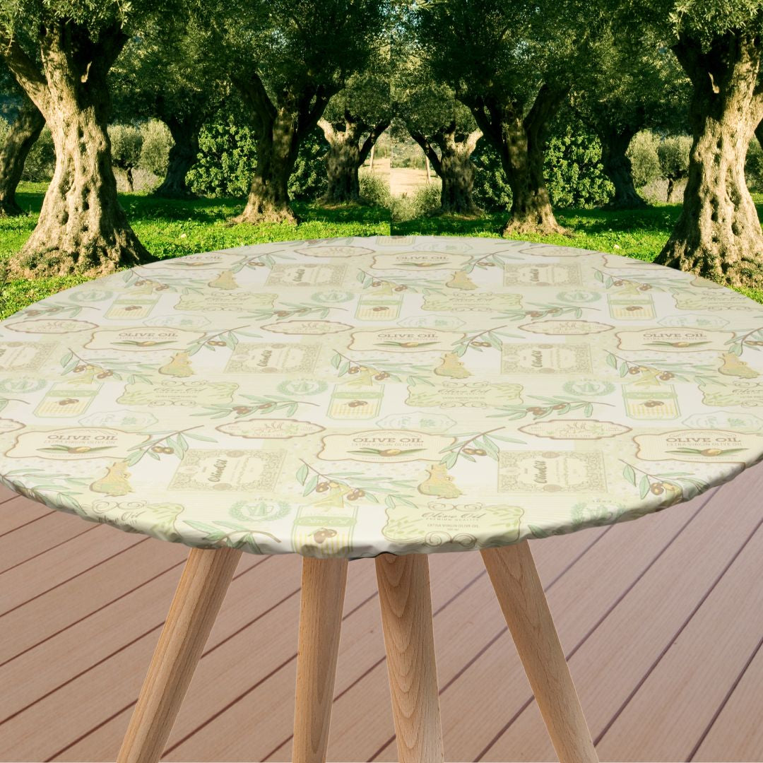 Oliven i Pastel - Rund voksdug med elastik