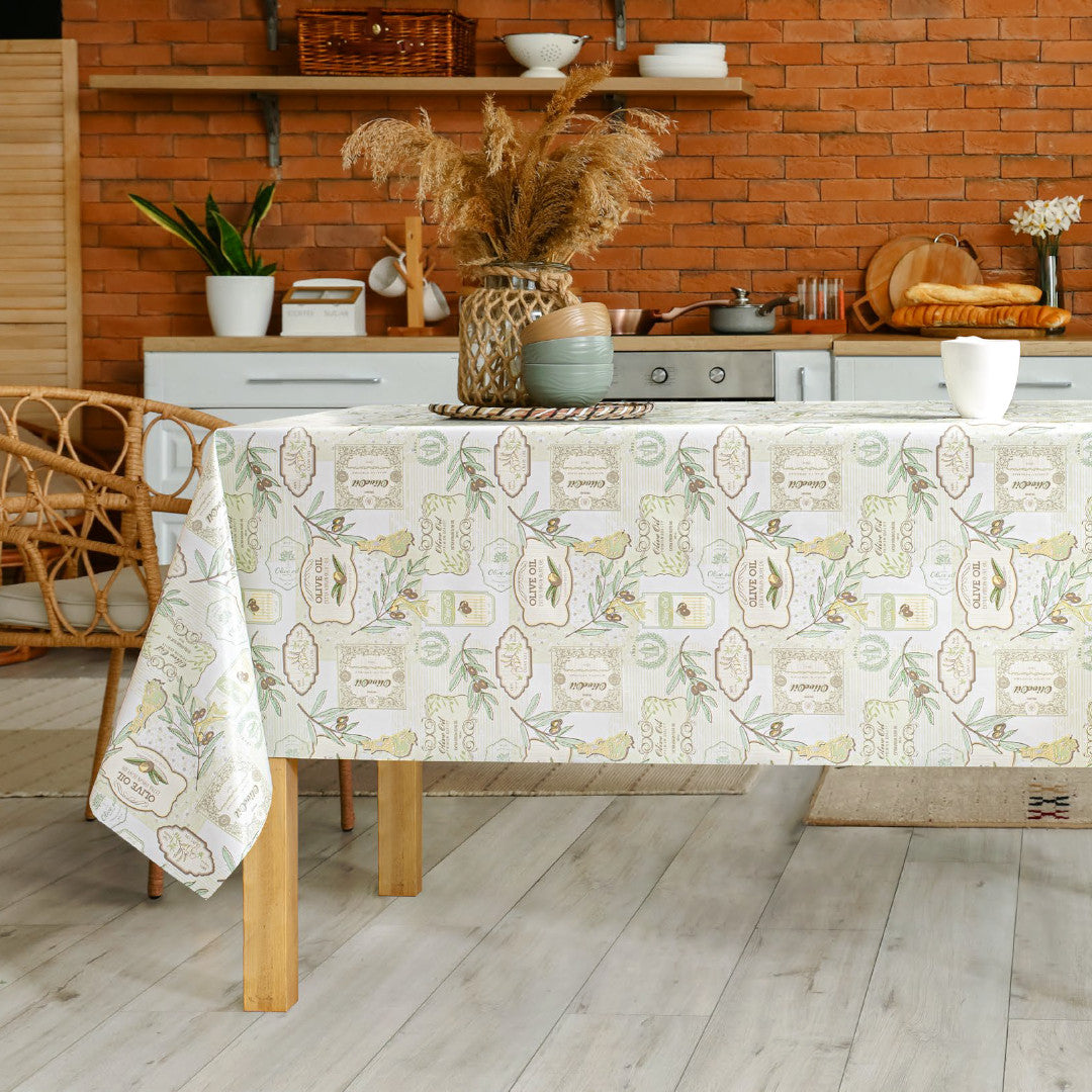 Oliven i Pastel - Voksdug i lyse pastelfarver med olivenkviste