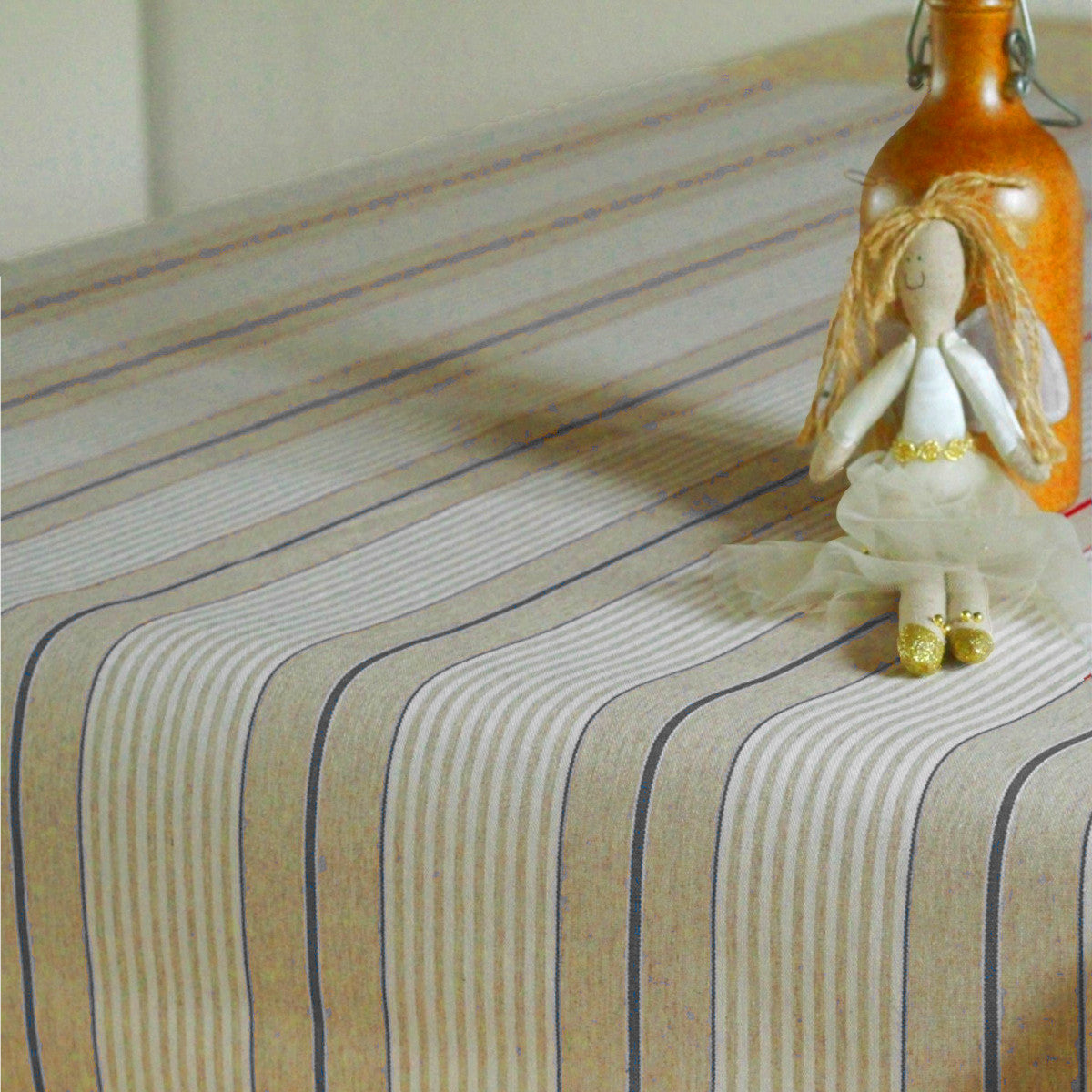 Olmer Strib Blå - akryldug i hørlook