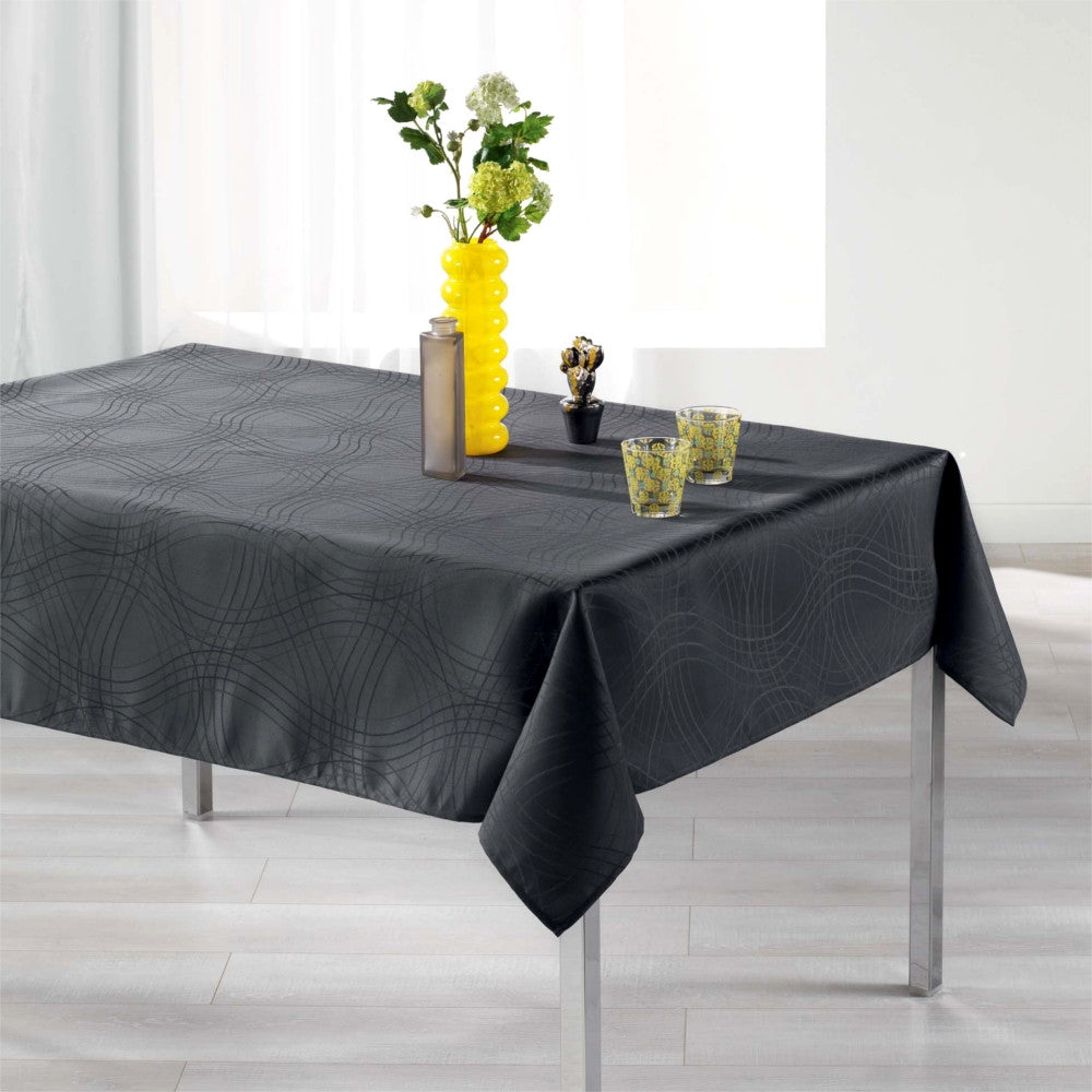 Ondelina Jacquard Antracit, damaskdug med anti-plet - 140 x 250 cm, miljø