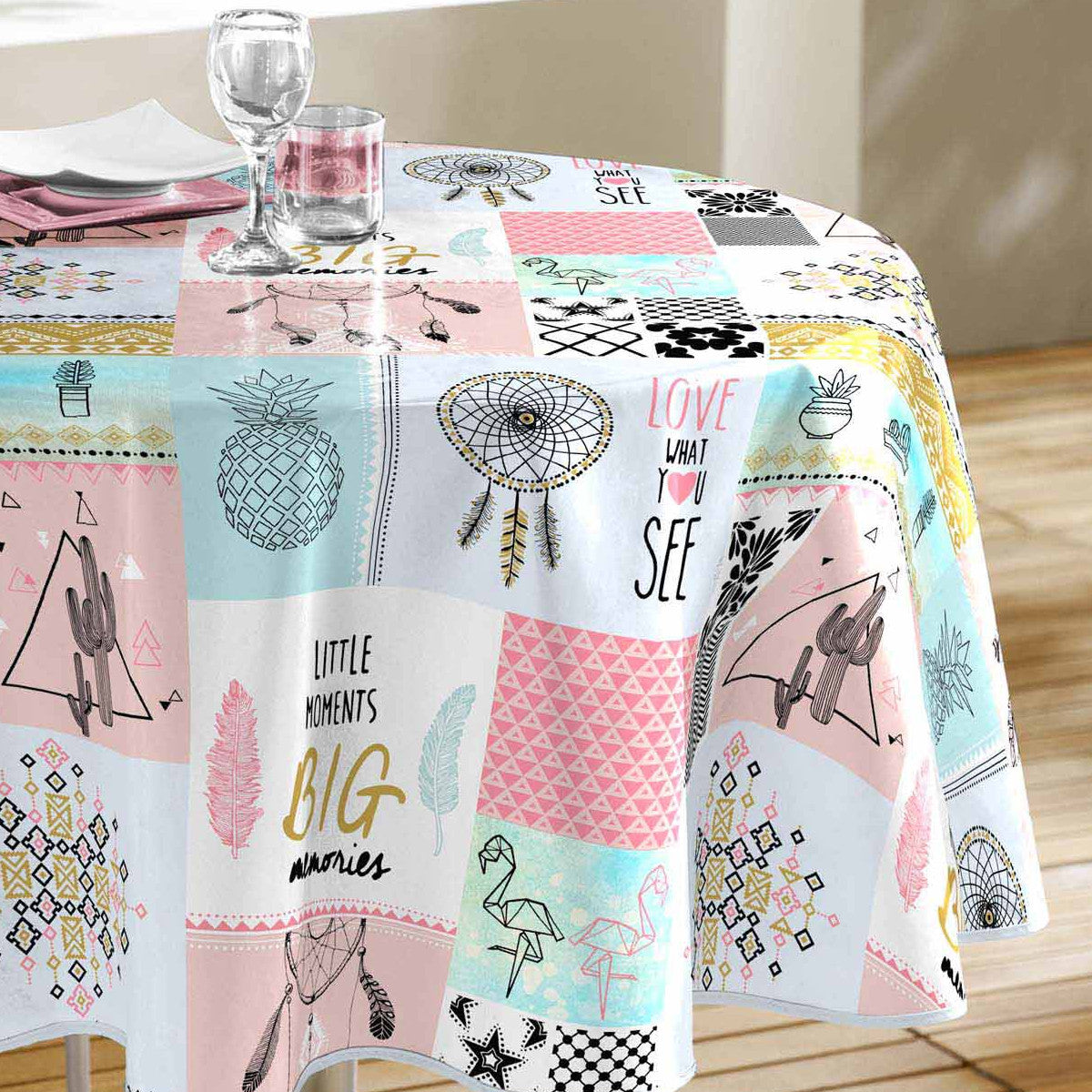 Optima - Rund voksdug med patchwork, Ø 155 cm