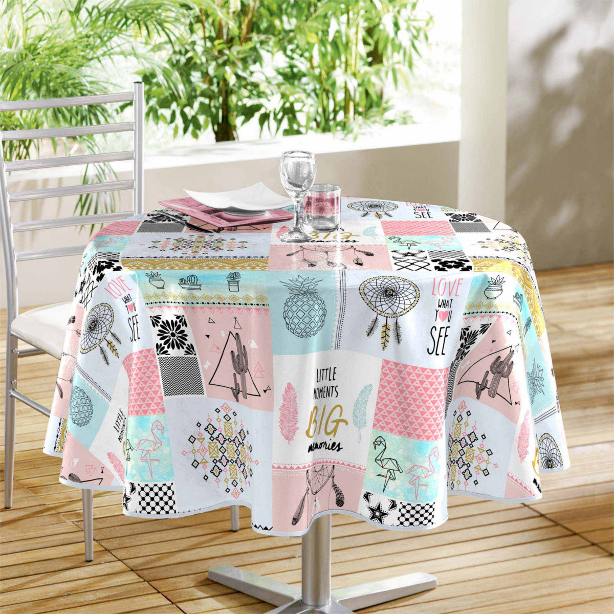 Optima - Rund voksdug med patchwork, Ø 155 cm