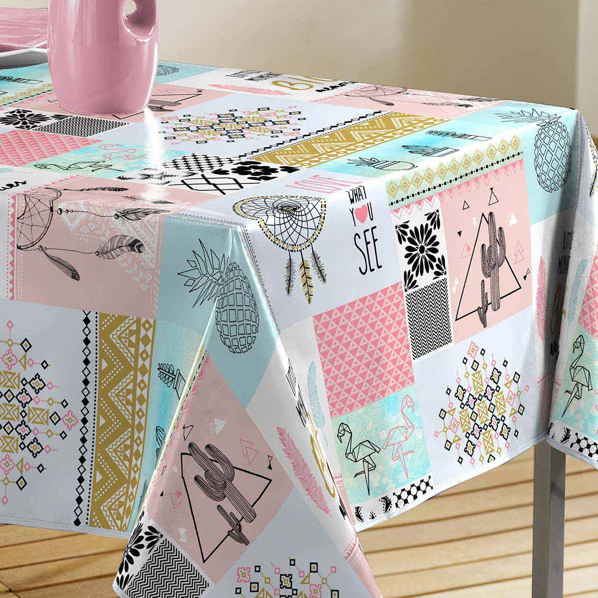 Optima - voksdug med patchwork, 140 x 240 cm