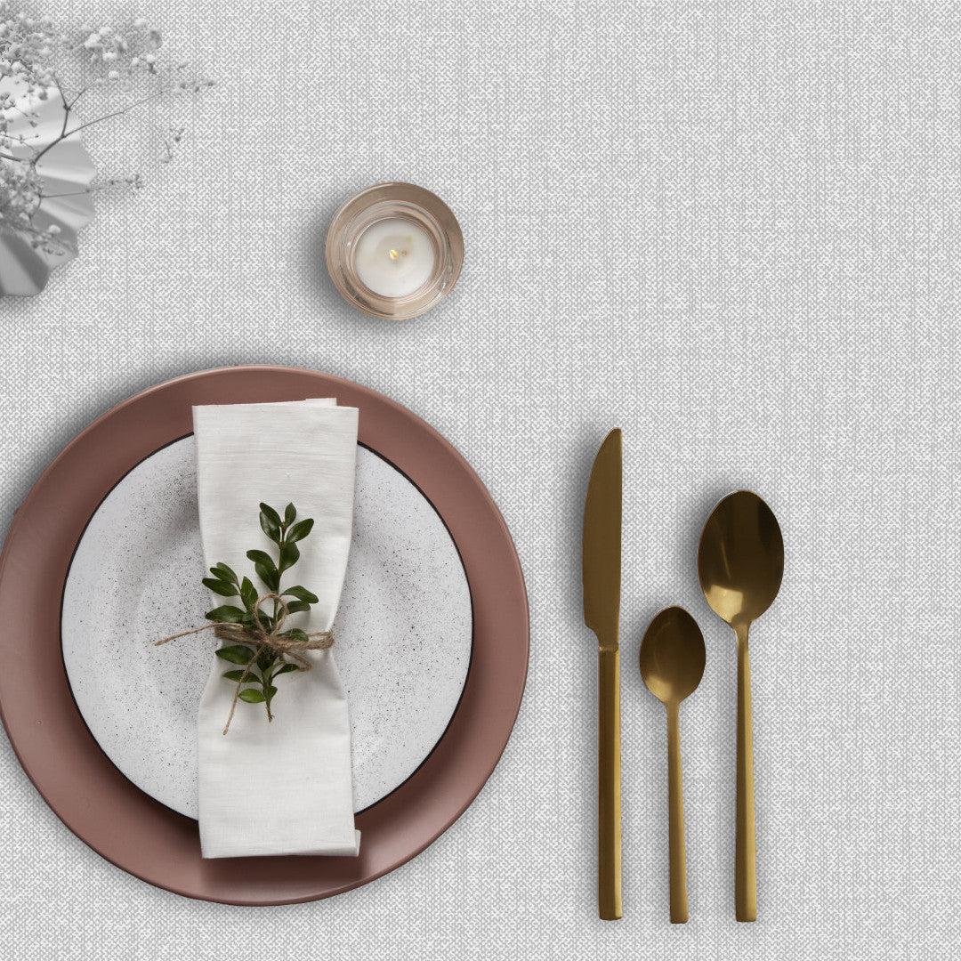 Oriel Snow - Ensfarvet voksdug med hørlook i lys grå