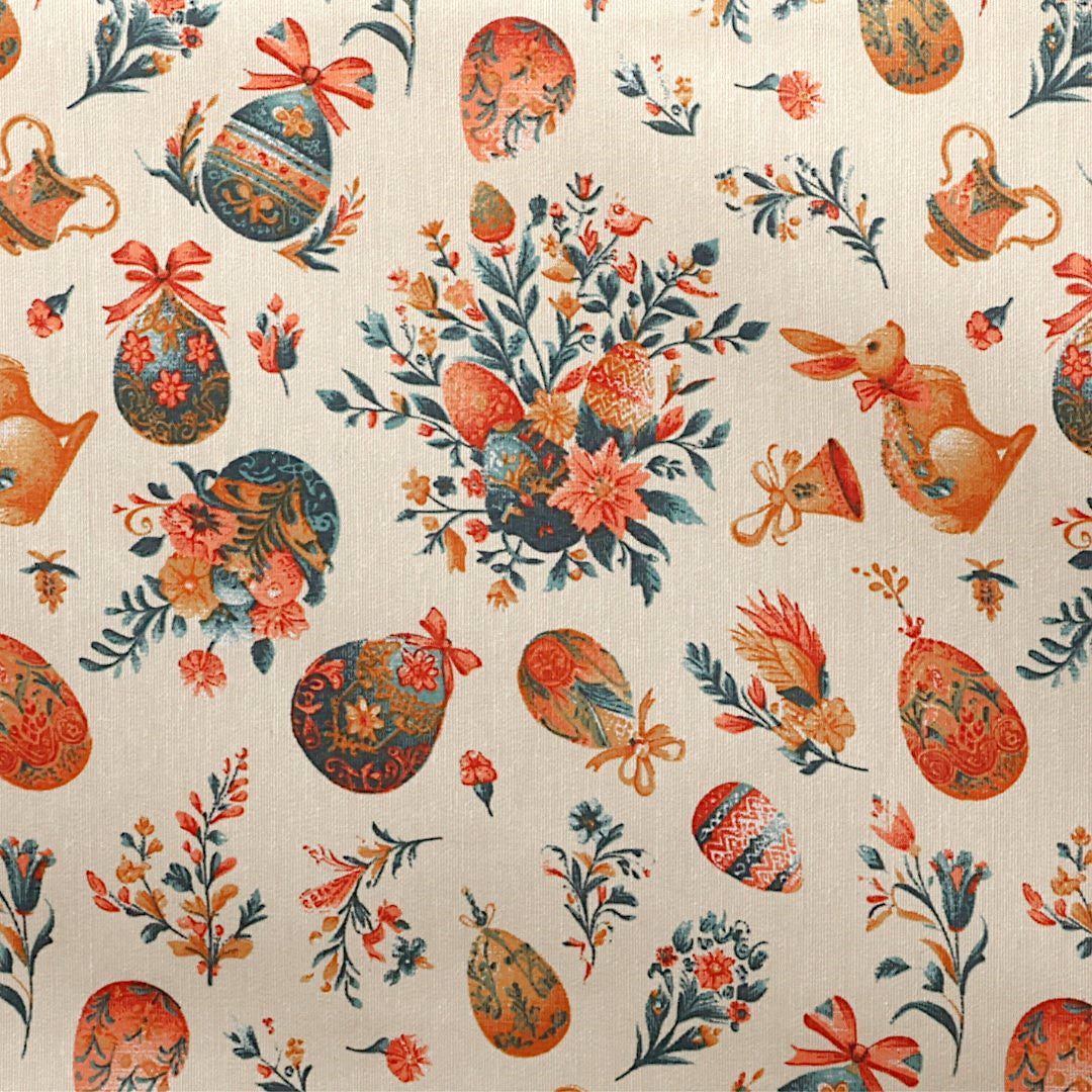 Påske med Fabergé æg råhvid - Akryldug med påskemotiver