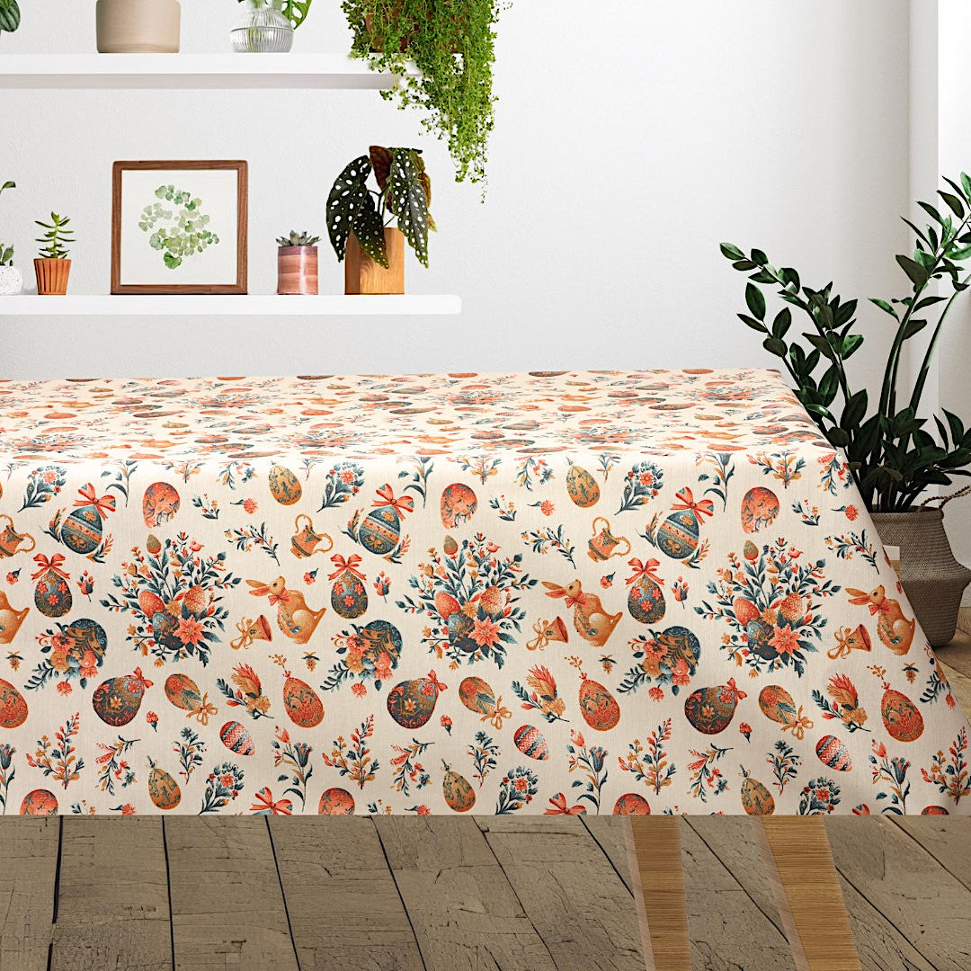 Påske med Fabergé æg råhvid - Akryldug med påskemotiver