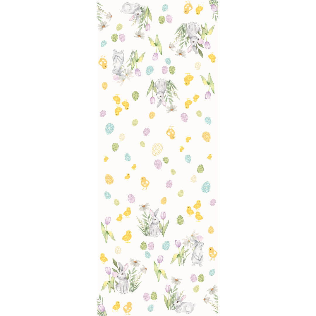 Påskeglæde - voksdug med kyllinger, harer og æg, helt mønster