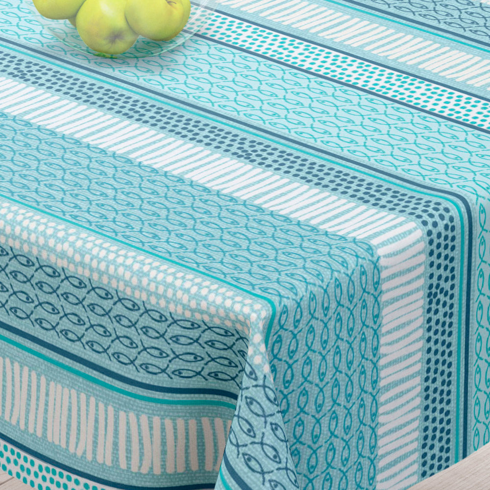 Palasca Blå - Akryldug med maritime motiver - 155 cm bred