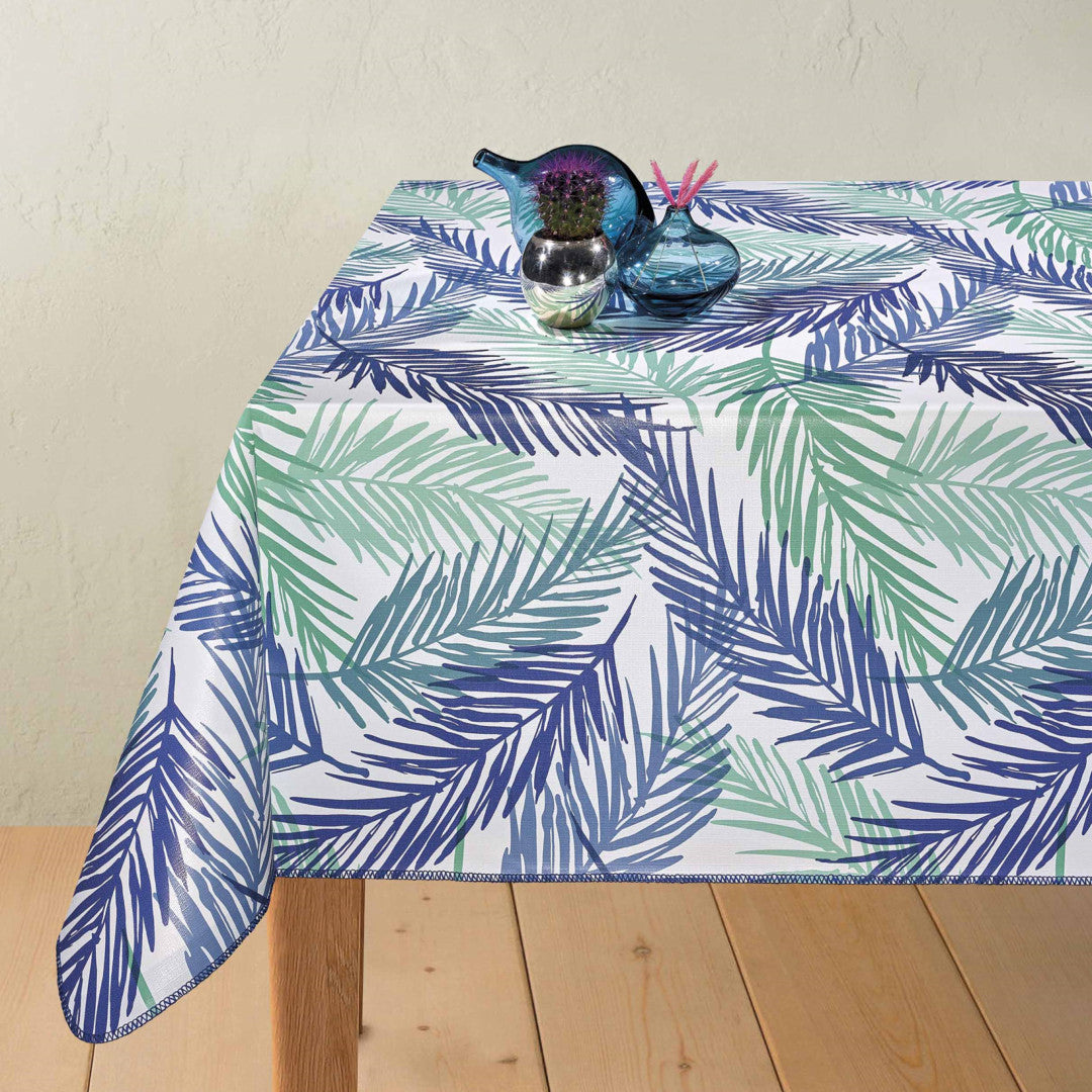 Palmeblade Blå - Hvid voksdug med palmeblade