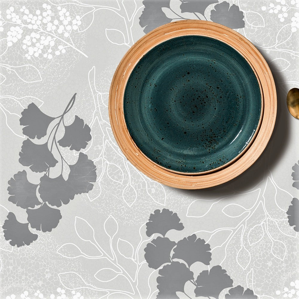 Stilfuld Palmera - Voksdug med streger og blomster i grålige toner