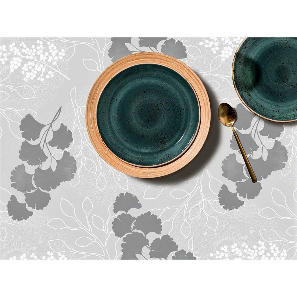 Stilfuld Palmera - Voksdug med streger og blomster i grålige toner