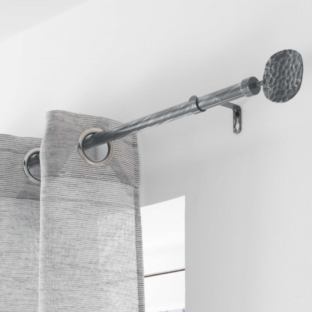 Patina Bullette, Grå/Sølv – Justerbar Gardinstang 120–210 cm, ophæng