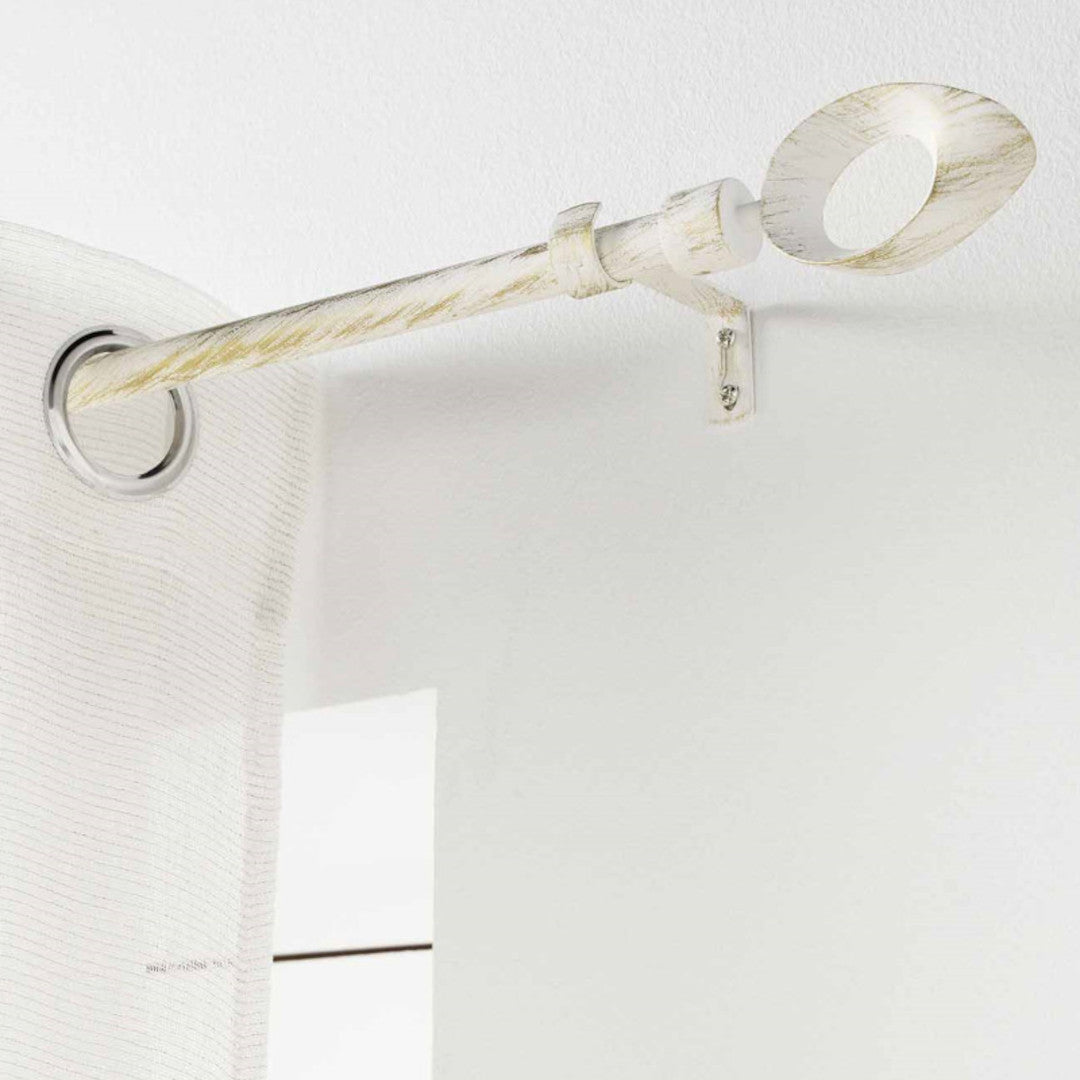 Patina Ovalon Hvid/Guld – Justerbar Gardinstang 120–210 cm, ophæng