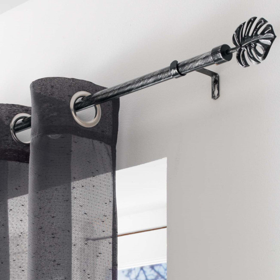 Patina Tropi Sort/Sølv – Justerbar Gardinstang 120–210 cm, ophæng